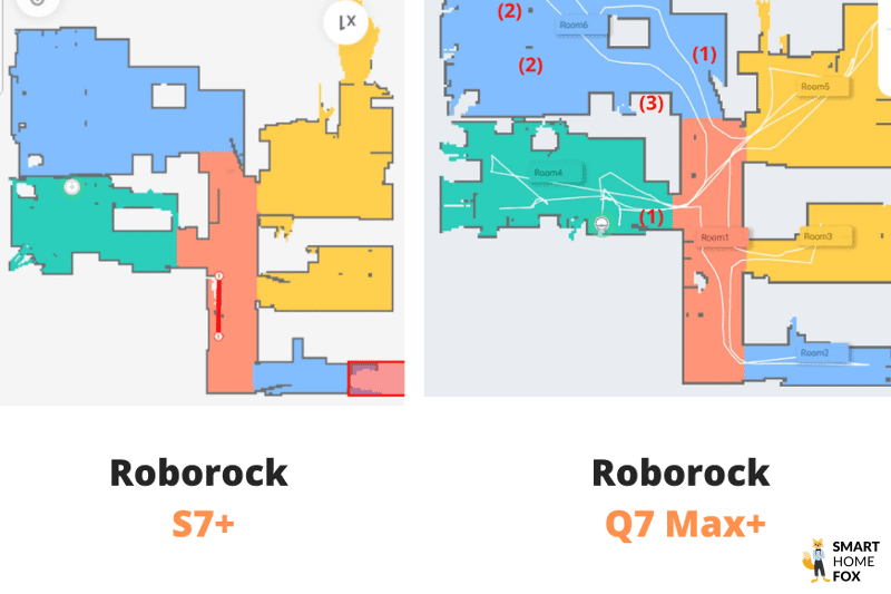 Die Wohnungskarte des Roborock S7 und des Roborock Q7 Max ist in der Handy-App zu sehen